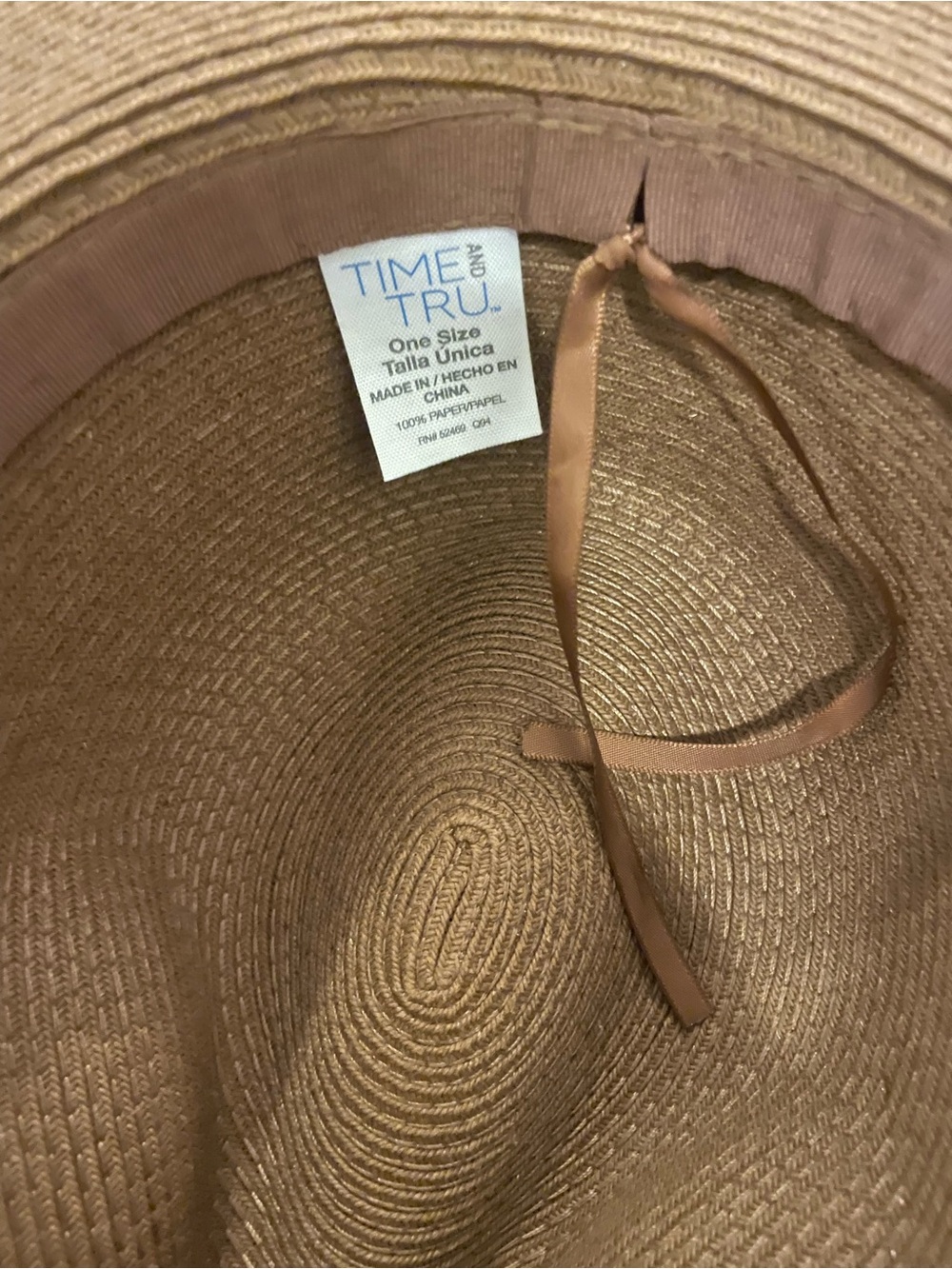 Time and Tru Wide Brim Straw Sun Hat in Brown with Patterned Band - Picture 3 of 3